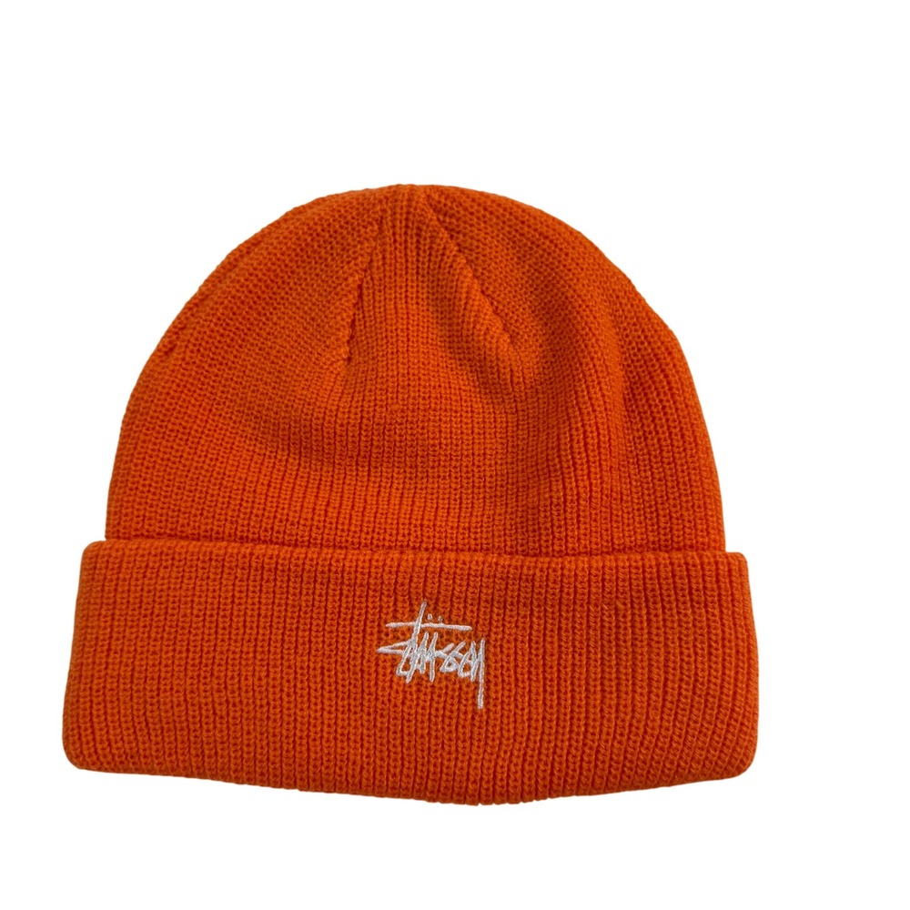 Stussy Basic Cuff Beanie Orange White Embroidered Logo Knit Hat 1321019 NEW